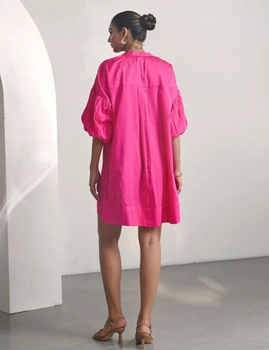 Pink Cotton Satin Short Party Dress