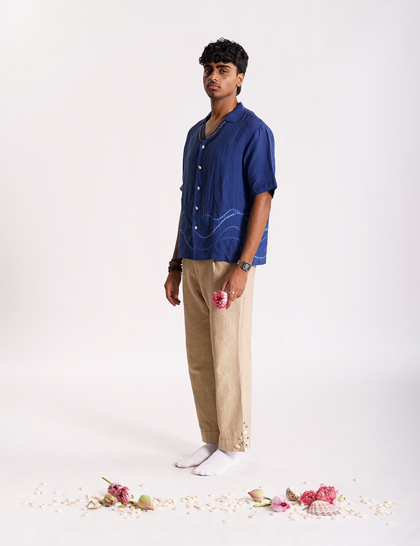 Chandra Lehar Linen Shibori Shirt - Indigo