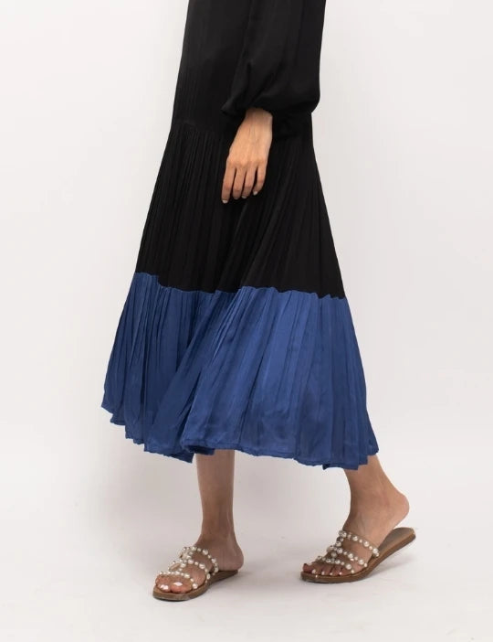 Black-Blue Gather Maxi Dress