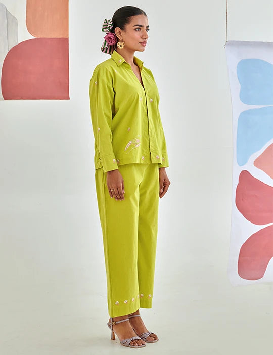 Lemon Co-ord Set With Floral Embroidery