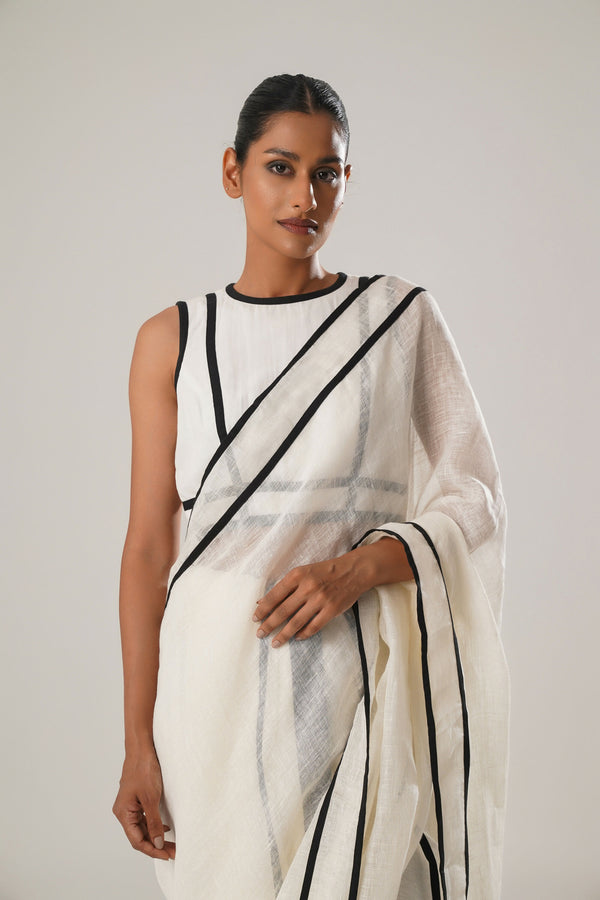 White Patti Saree
