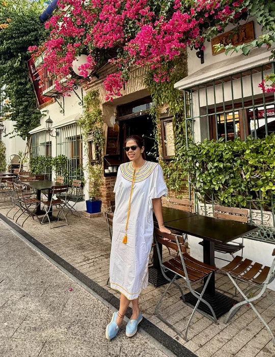 WHITE CASABLANCA DRESS- GREEN\YELLOW