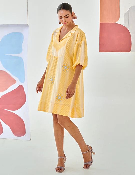 Yellow Check Short Dress