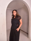 Embroidered Patch Top - Black
