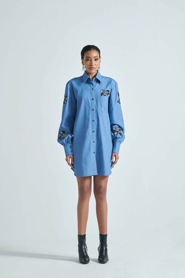 Azure Odyssey Shirt Dress