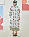 Aqua floral printed double layered dress