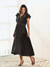 Black Cotton V neck Long Dress with Belt