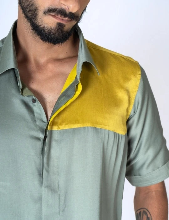 Green-Yellow Color-Blocked Shirt