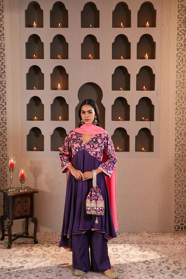Banafshi Chintz Anarkali Set With Dupatta