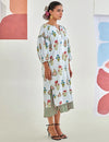 Aqua floral printed double layered dress