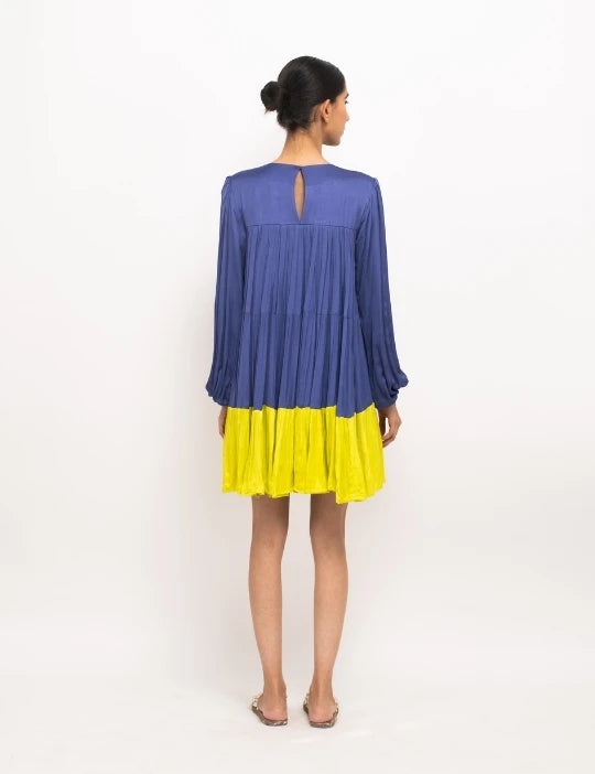 Blue-Neon Gather Short Dress