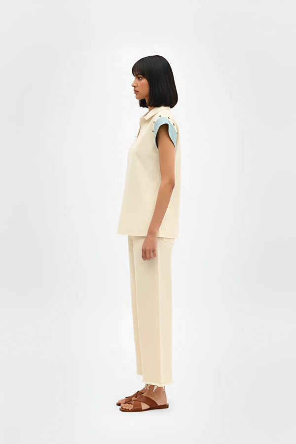 Ivory-Tiffany Blue Colorblock Co-ord Set