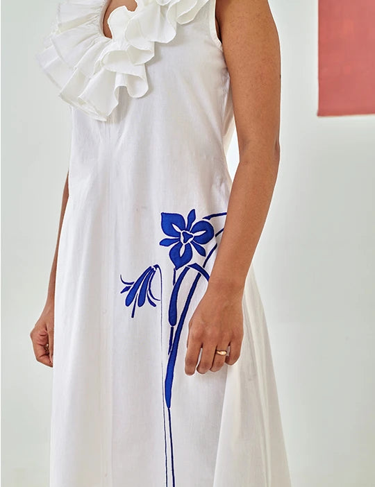 White Ruffle Embroidered Dress