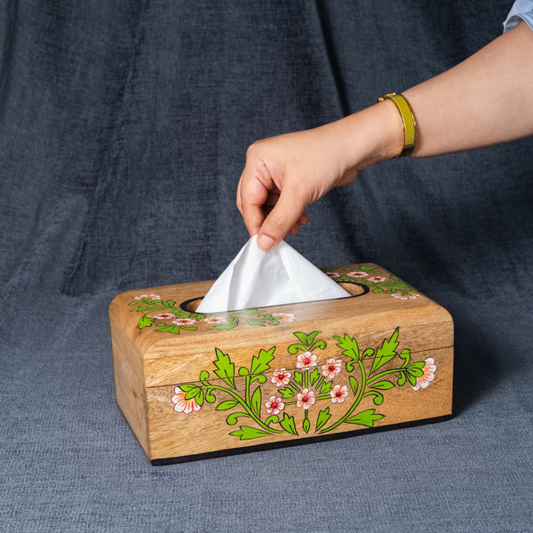 Floral - Wooden Tissue Box