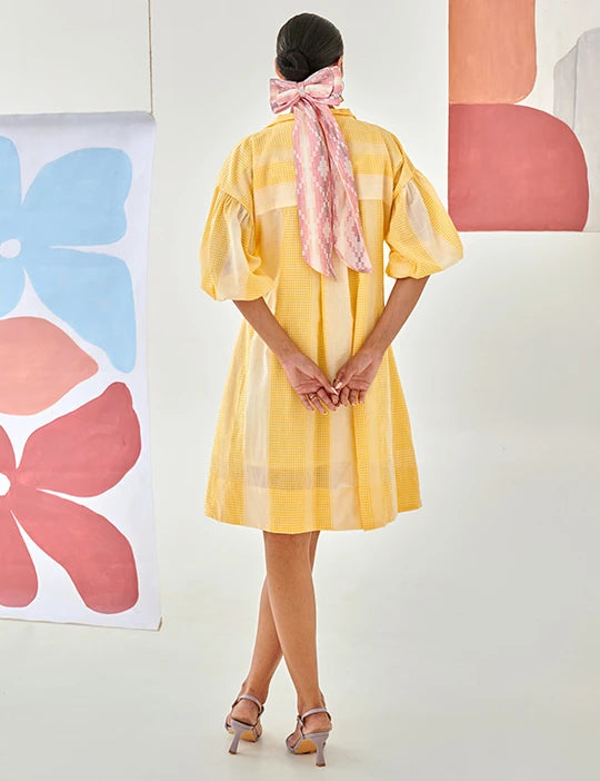Yellow Check Short Dress