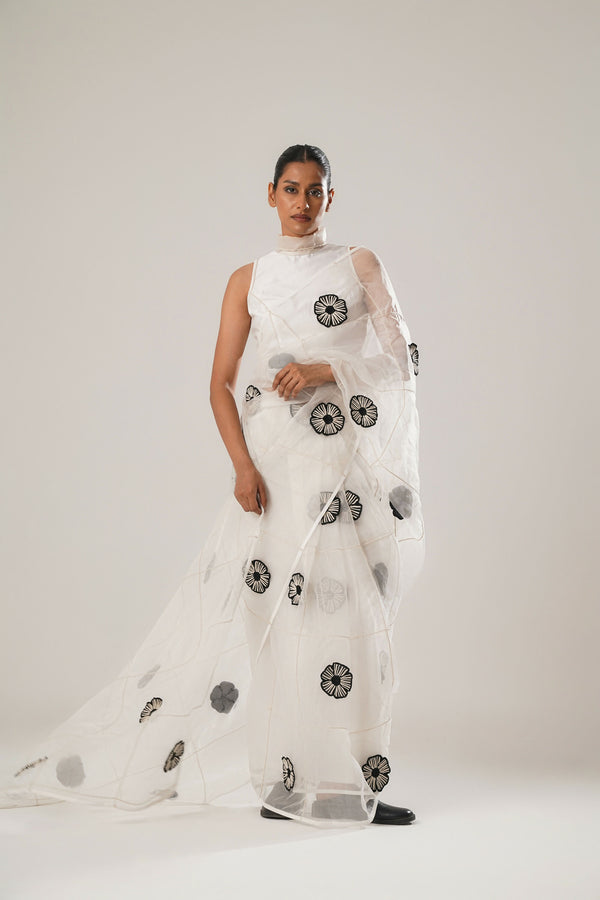 MJ FLORAL SAREE (WHITE)