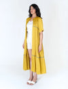 Yellow-Green Braided Gather Long Cape