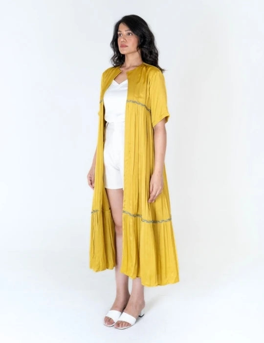 Yellow-Green Braided Gather Long Cape