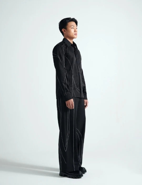 Black Linear-Stitch Shirt