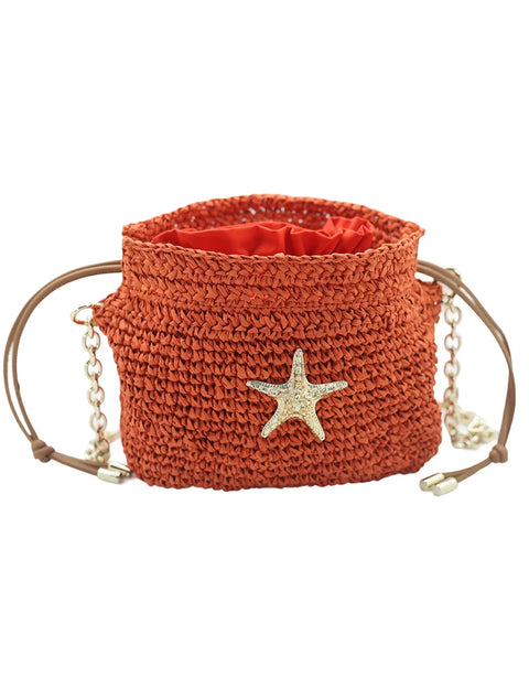 Raffia Bucket bag with emblem