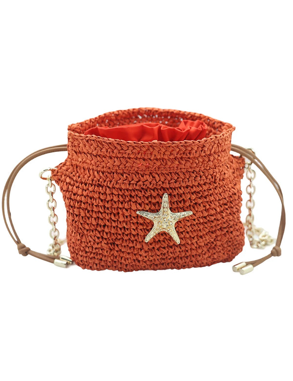Raffia Bucket bag with emblem