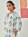 Aqua floral printed double layered dress