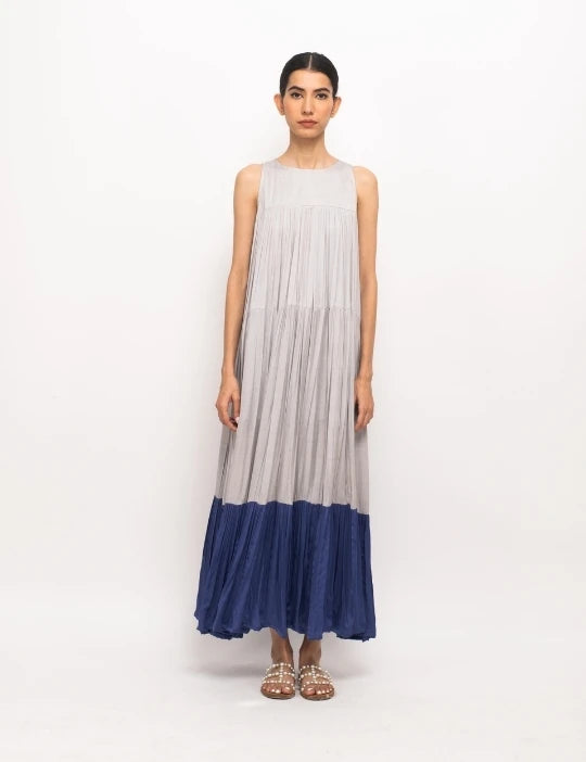 Grey-Blue Halter Neck Dress