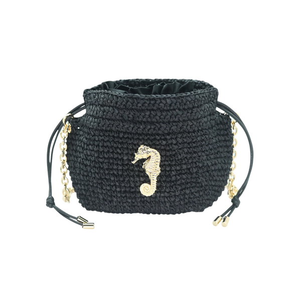 Raffia Bucket bag with emblem