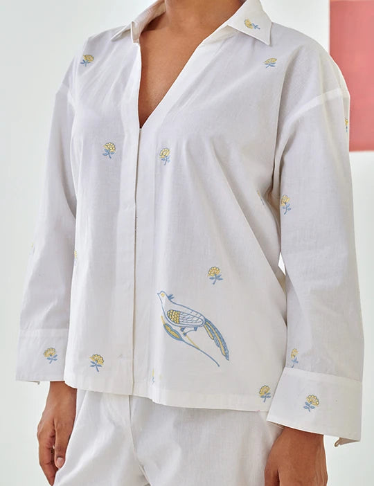 White Shirt With Floral Embroidery