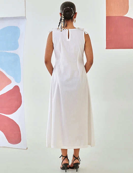 White Ruffle Embroidered Dress