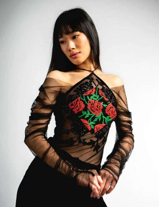 Hand Embroidery Sheer Top