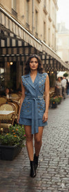 Denim Blazer Shorts Set
