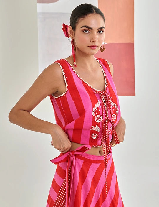 Striped Embroidered Top