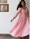 Pink Flared Long Cotton Maxi Dress