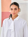 White Asymmetric Shirt & Black Pants Co-ord Set