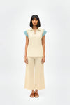 Ivory-Tiffany Blue Colorblock Co-ord Set