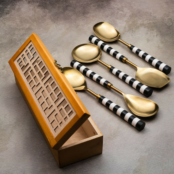 Black & White Serving Spoons Set-Rose Gold