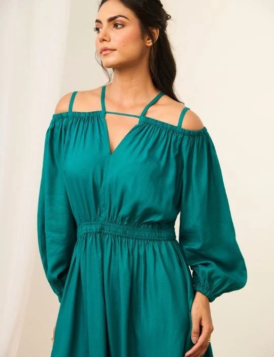 Teal Green Short Cold Shoulder Dress