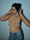 BEADED CORAL TUILE TOP