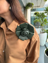 Vegan Leather Rose Brooch Green