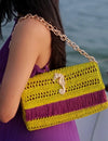 Poppy Green Slim Real Raffia Clutch
