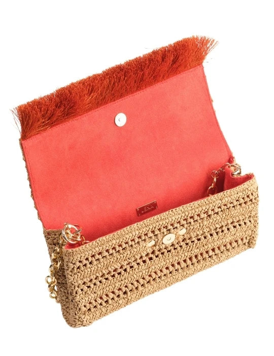 Brown Slim Real Raffia Clutch