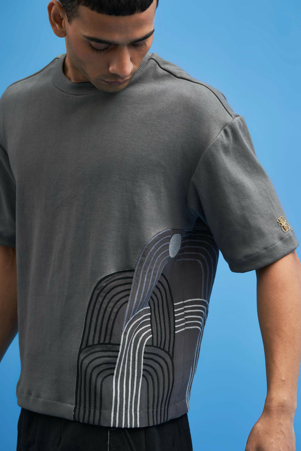 Grey Chrysler Hand-Embroidered T-Shirt