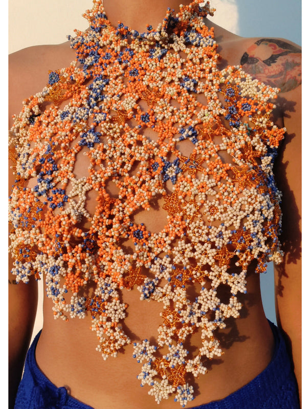 BEADED CORAL TUILE TOP