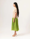 Ecru-Green Gather Dress