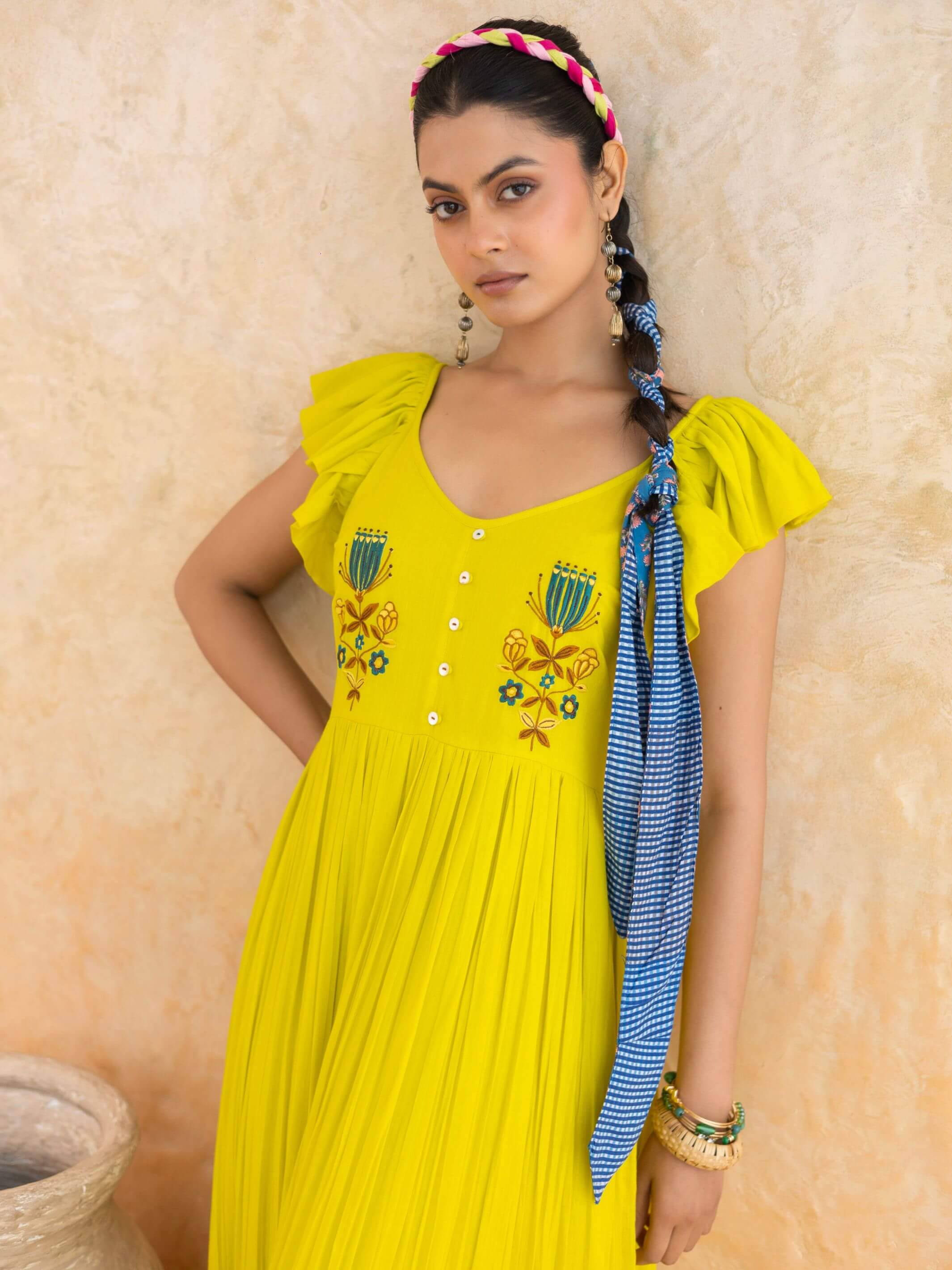 Limmon : Cotton Voile Maxi Dress for Women in Yellow