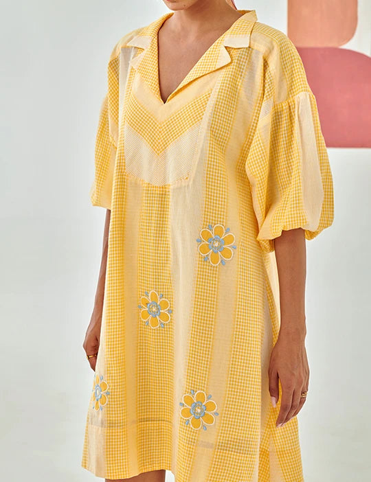 Yellow Check Short Dress