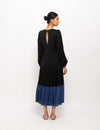 Black-Blue Gather Maxi Dress