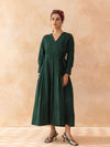 Mossie : Cotton Wrap Midi Dress in Dark Green | Casual Summer Dress