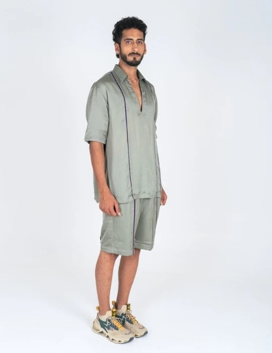 Green Co-ord Set with Purple Pipin